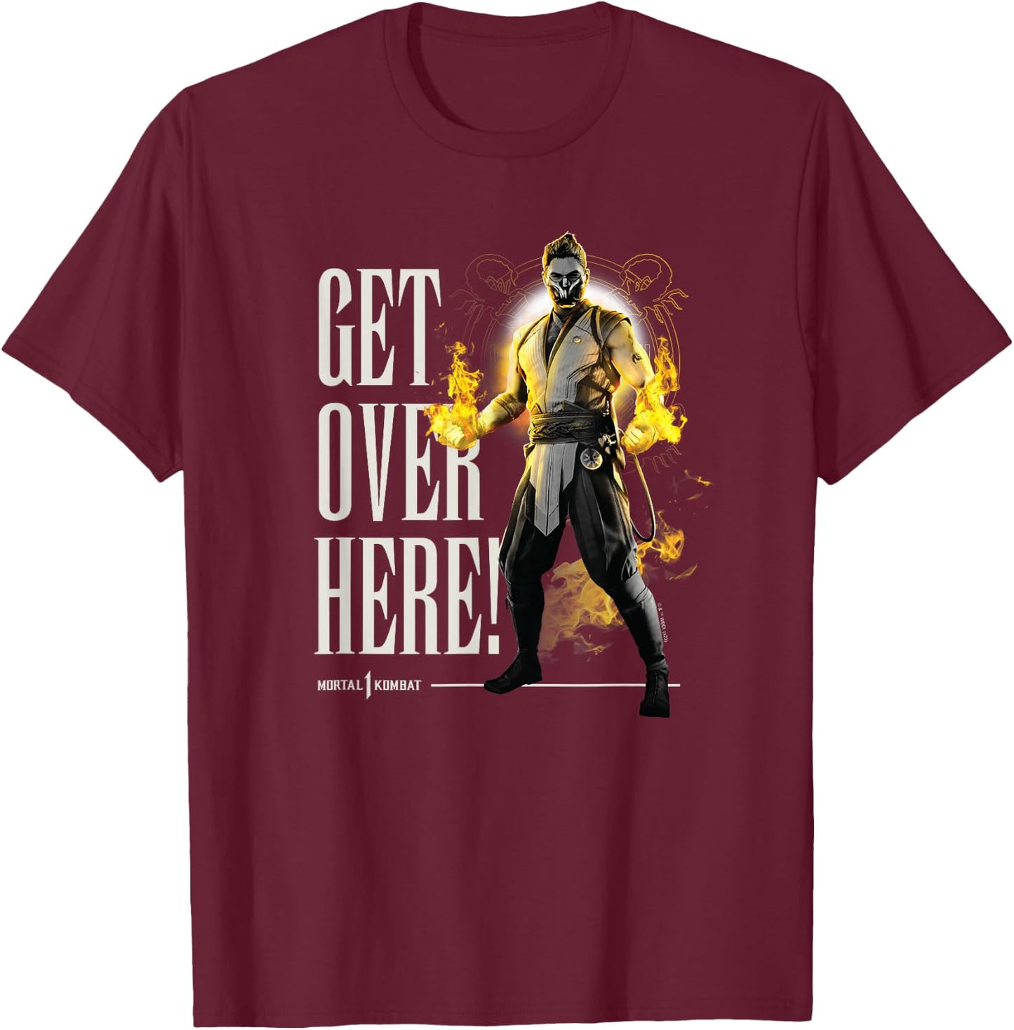 Mortal Kombat - Scorpion Get Over Here T-Shirt - T-Shirt | Maroon