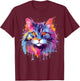 Colorful Splash Art Maine Coon Cat Face T-Shirt - T-Shirt | Maroon
