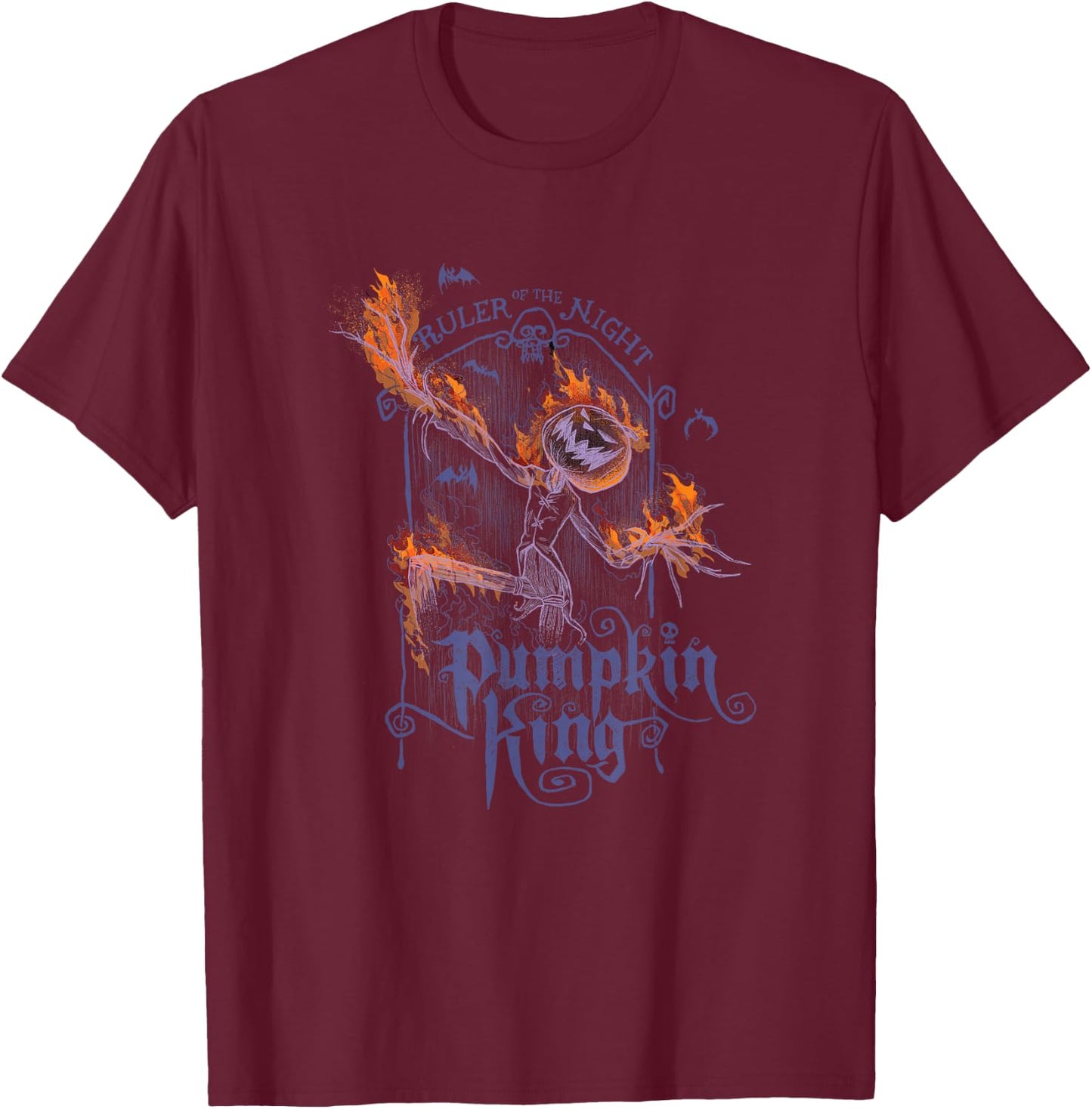 Disney The Nightmare Before Christmas Pumpkin King Flames T-Shirt - T-Shirt | Maroon