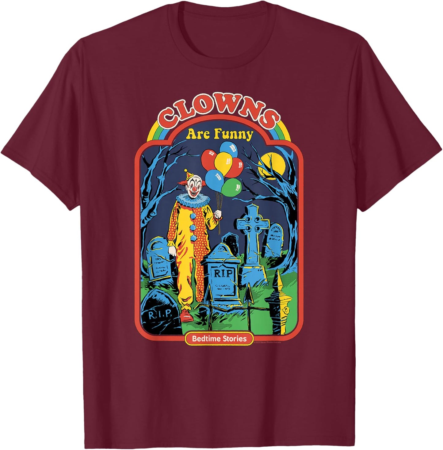 Steven Rhodes Clowns are Funny Graveyard Retro Dark Humor T-Shirt - T-Shirt | Maroon