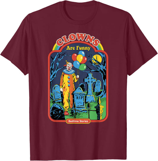 Steven Rhodes Clowns are Funny Graveyard Retro Dark Humor T-Shirt - T-Shirt | Maroon