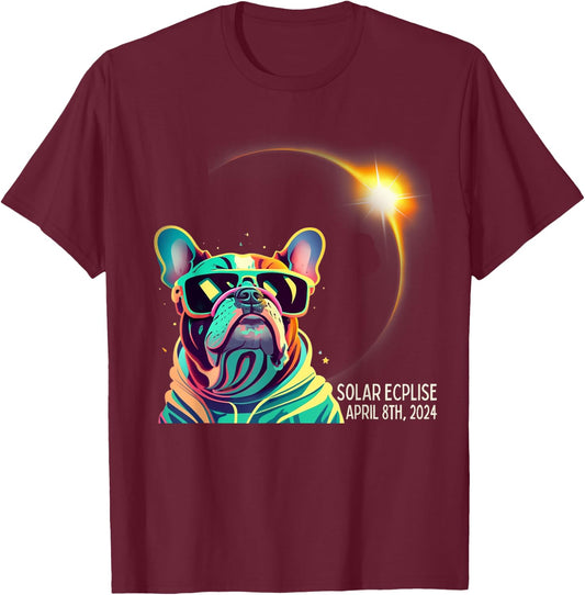 French Bulldog America 2024 Solar Eclipse Accessories Men Women Kids T-Shirt - T-Shirt | Maroon