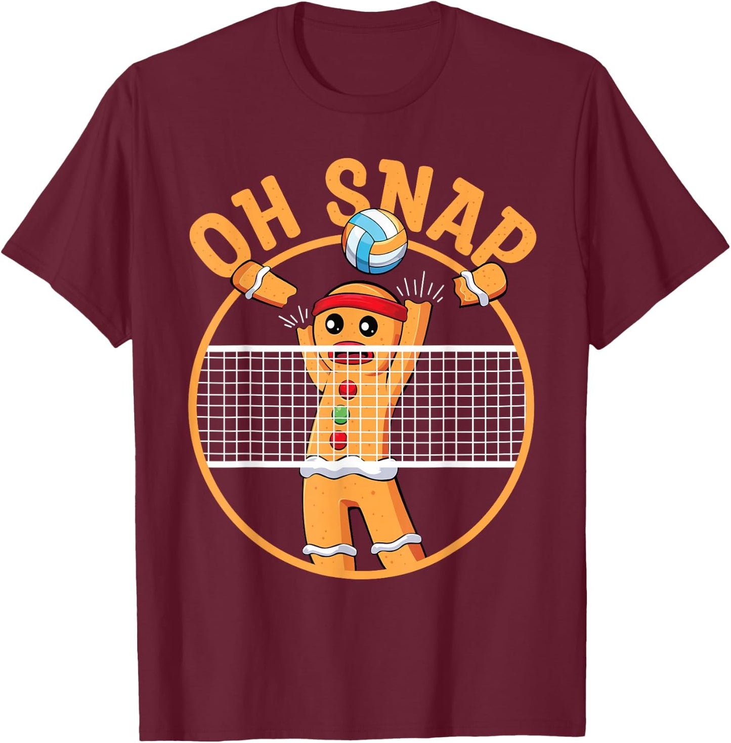 Oh Snap Gingerbread Man Christmas Volleyball T-Shirt - T-Shirt | Maroon