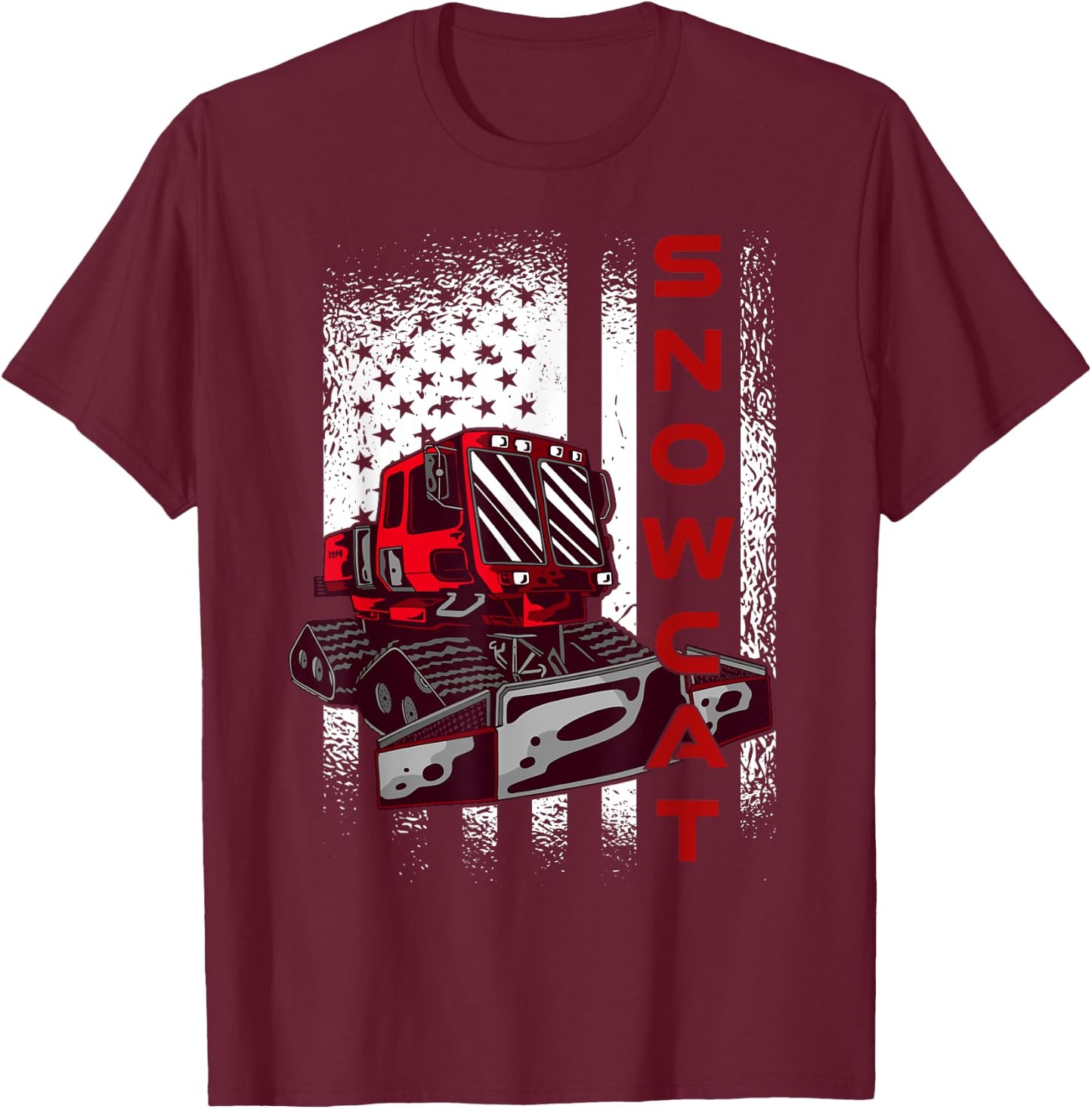 Snow Groomer Cool Snowcat Winter Sport US Flag Men Women T-Shirt - T-Shirt | Maroon