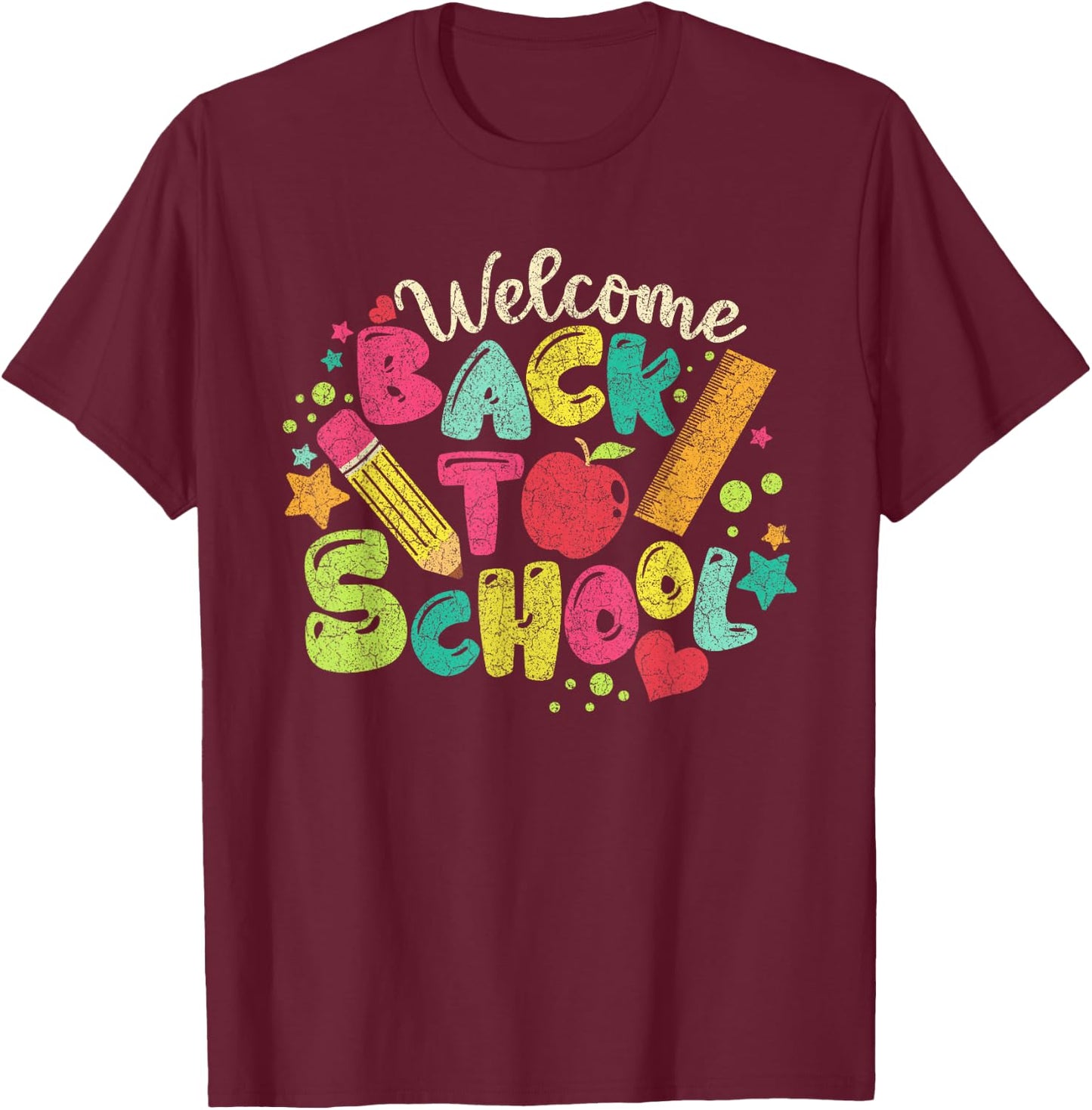 Welcome Back To School Ruler Pencil Kid T-Shirt - T-Shirt | Maroon