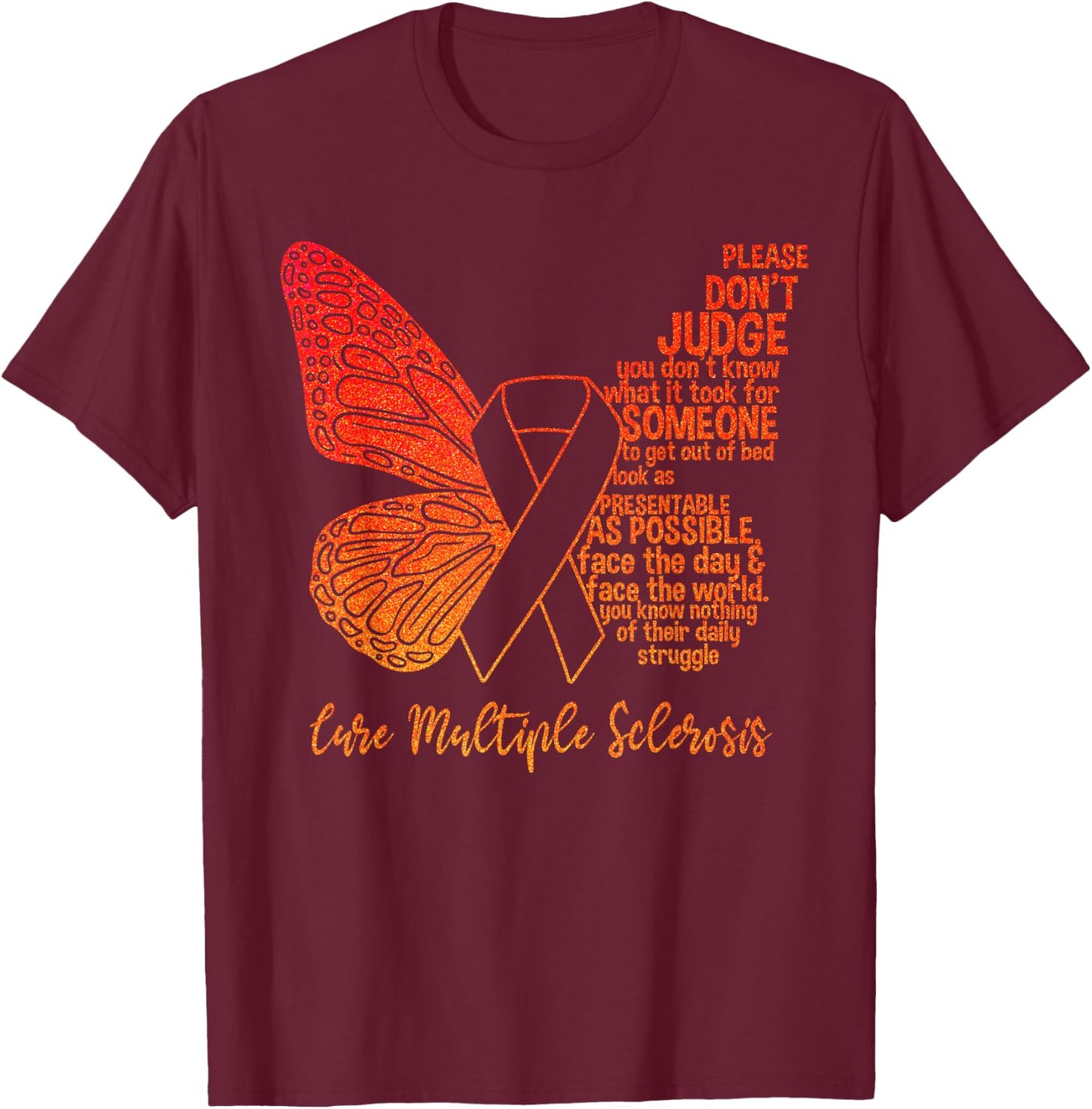 MS Awareness | Butterfly Multiple Sclerosis Awareness T-Shirt - T-Shirt | Maroon