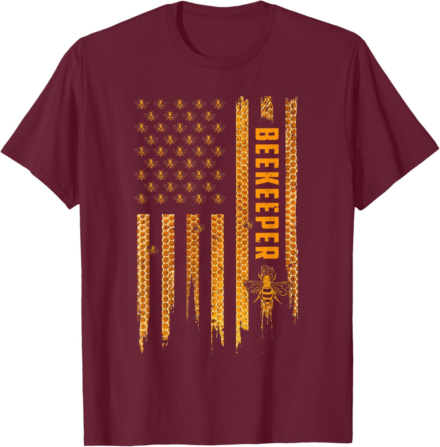 Beekeeping American Flag Honeycomb Honey Bees Beekeeper T-Shirt - T-Shirt | Maroon