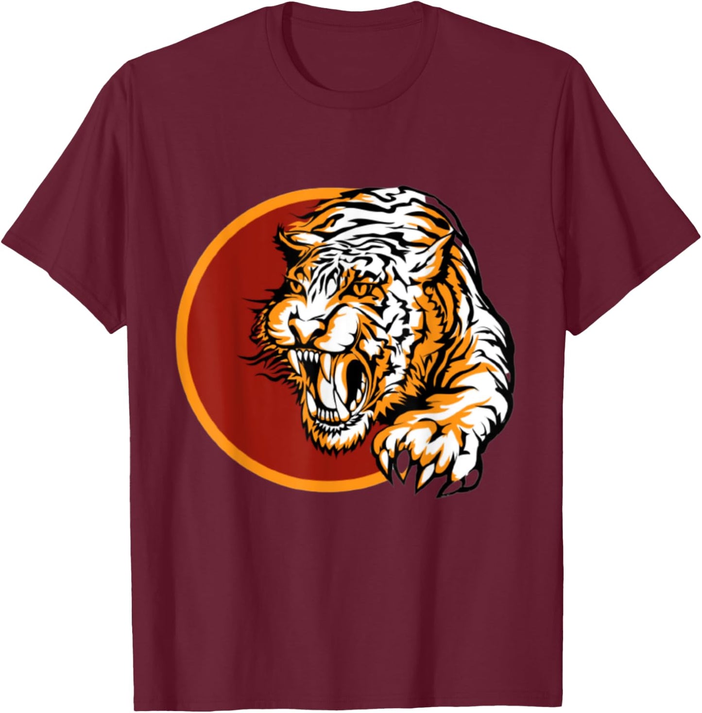Angry Tiger Printed Premium Quality T-Shirt - T-Shirt | Maroon