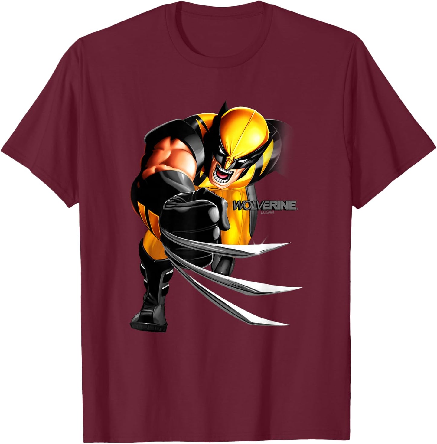 Marvel Wolverine Classic Ferocious Logan Claw Portrait T-Shirt - T-Shirt | Maroon