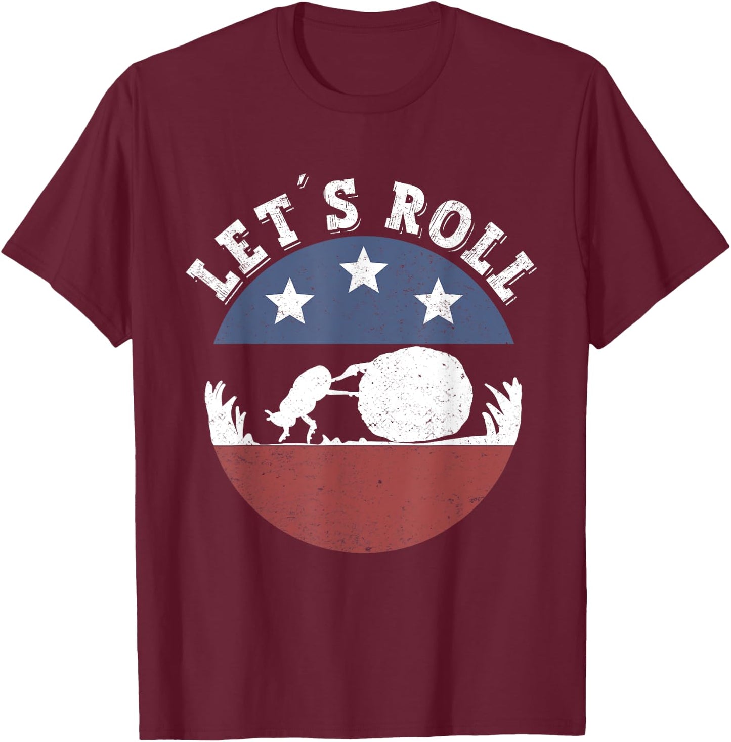 Lets Roll Vintage dung beatle pushing dung ball T-Shirt - T-Shirt | Maroon