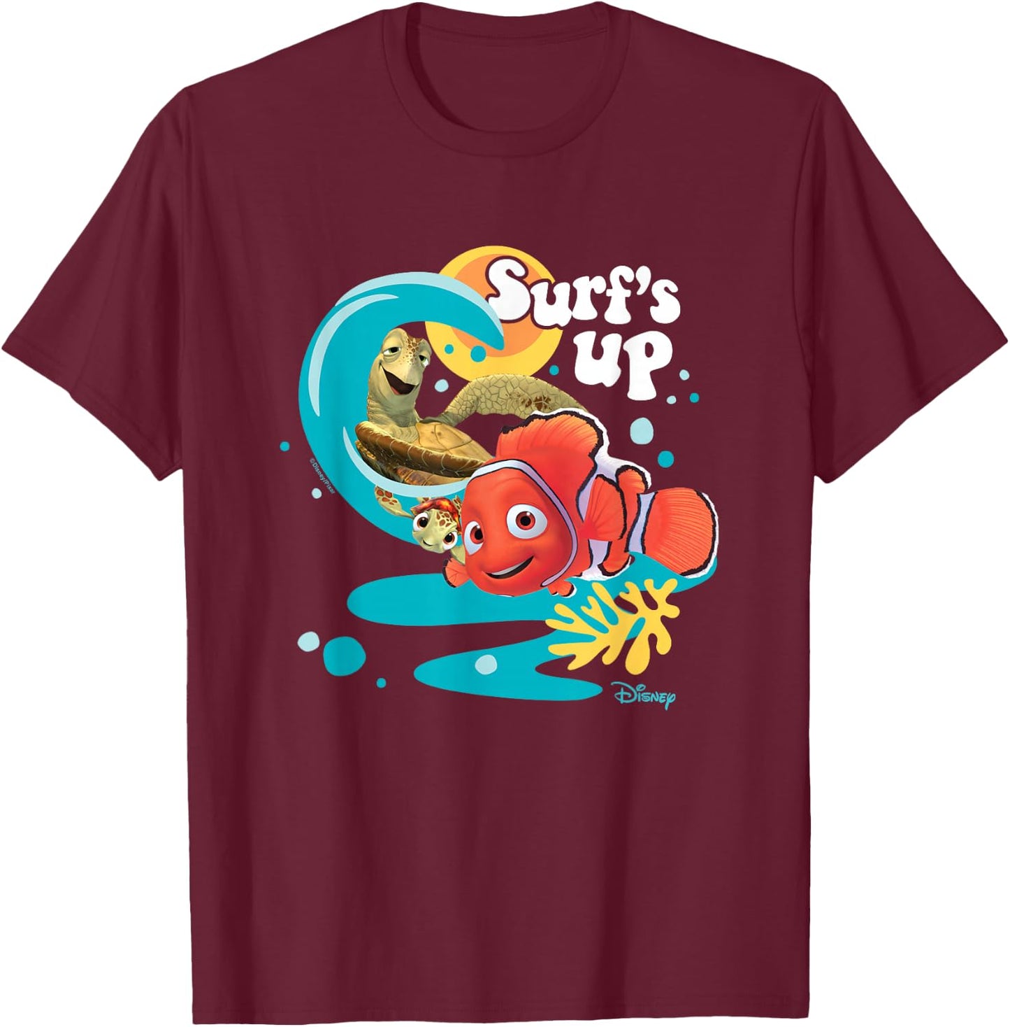 Finding Nemo - Crush Squirt Nemo Surfs Up T-Shirt - T-Shirt | Maroon