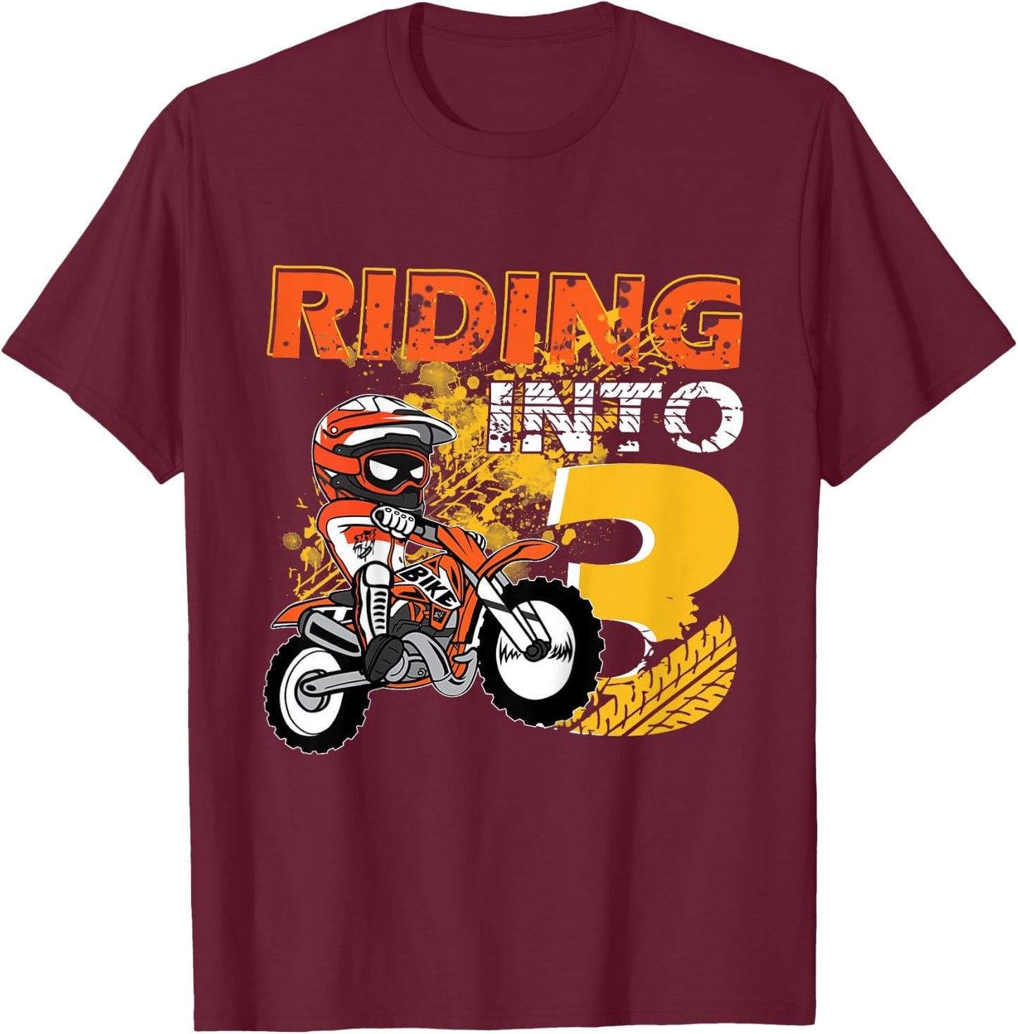 Kids Riding Into 3 Years Old Dirt Biker 3rd Birthday Boys Kids T-Shirt - T-Shirt | Maroon