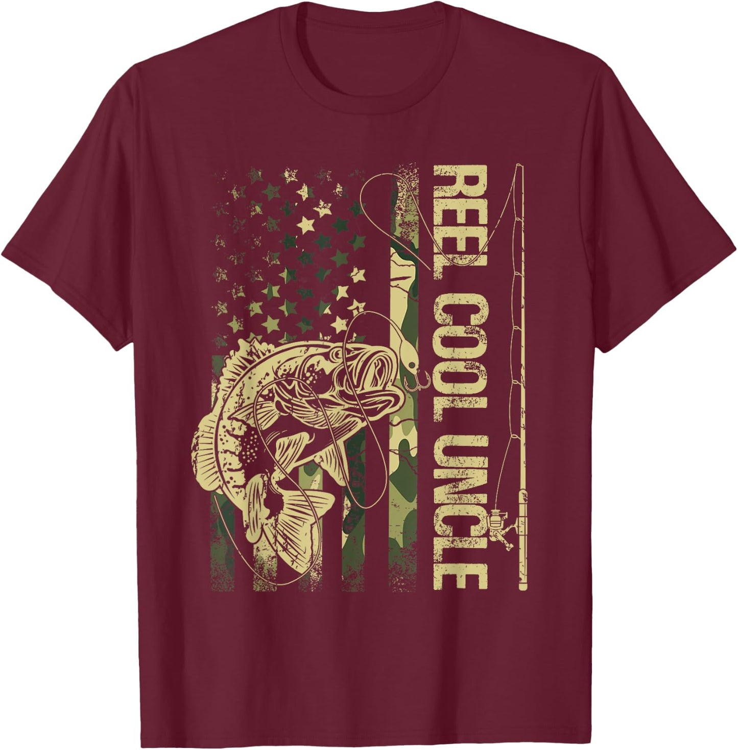 Reel Cool Uncle Camouflage American Flag Father's Day T-Shirt - T-Shirt | Maroon