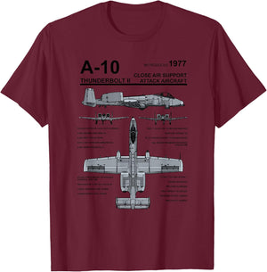 A-10 Thunderbolt II Warthog Military Jet Spec Diagram T-Shirt - T-Shirt | Maroon