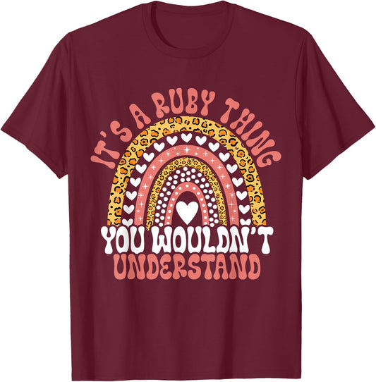 Funny Ruby Name Leopard Funny Ruby Birthday Quote Ruby T-Shirt - T-Shirt | Maroon