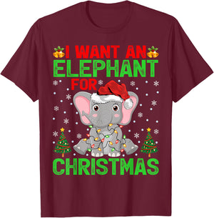 I Want An Elephant For Christmas Lights Santa Elephant Xmas T-Shirt - T-Shirt | Maroon