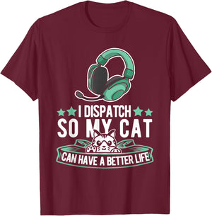 Thin Gold Line Cat - Police Yellow Emergency Dispatcher T-Shirt - T-Shirt | Maroon
