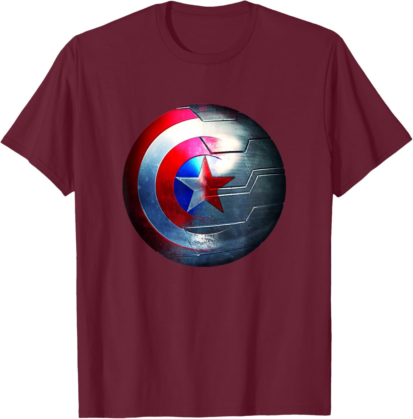 Marvel Comics Retro Classic Cap's Shield & Bucky's Arm Logo T-Shirt - T-Shirt | Maroon