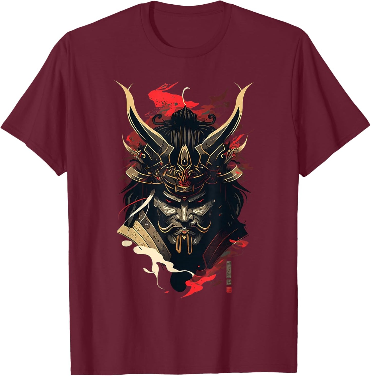Samurai Mask Traditional Japanese Warrior Sword Retro Tattoo T-Shirt - T-Shirt | Maroon