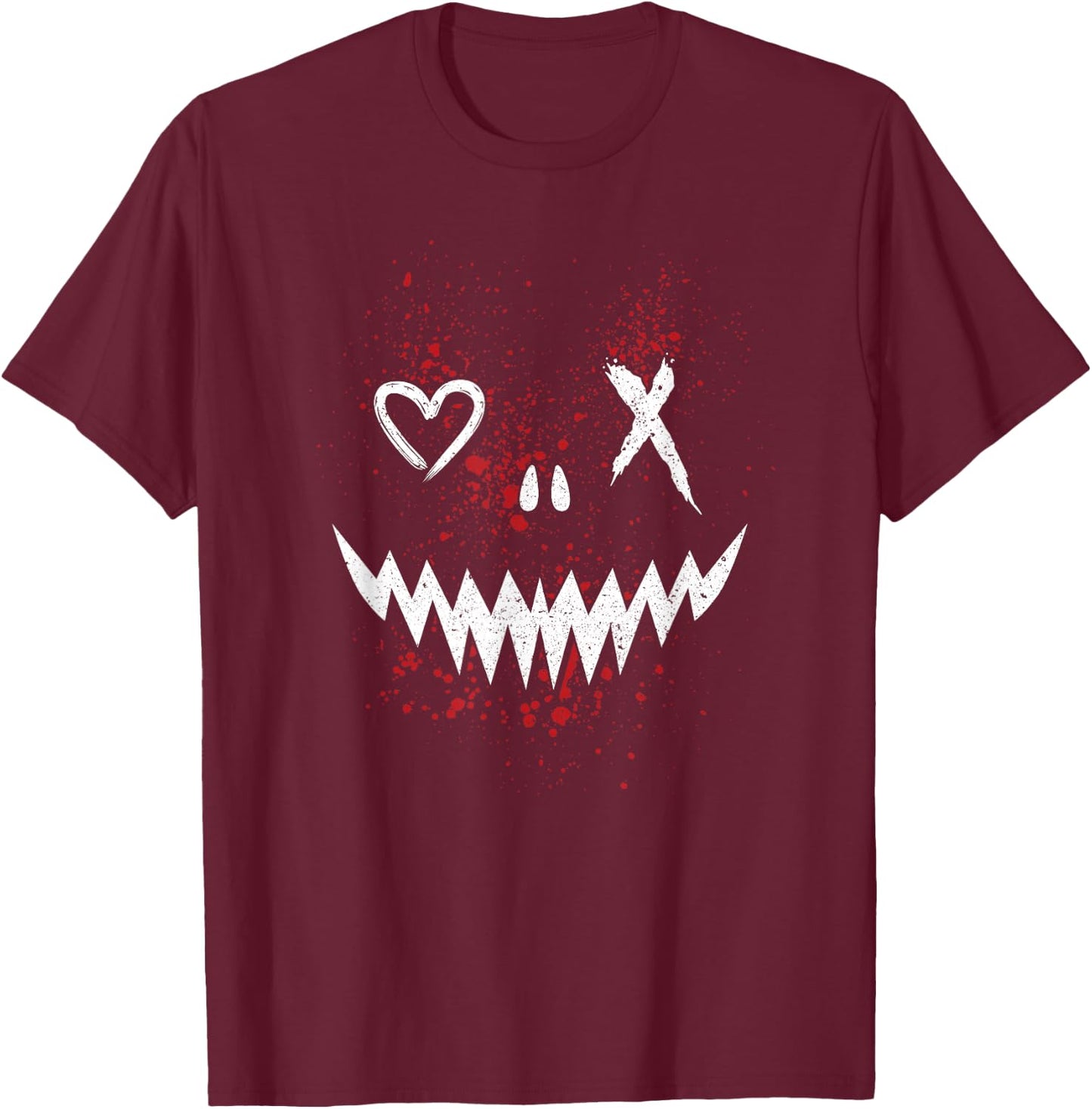 Evil Face | Heart Cross Smile | Satan Demon T-Shirt - T-Shirt | Maroon
