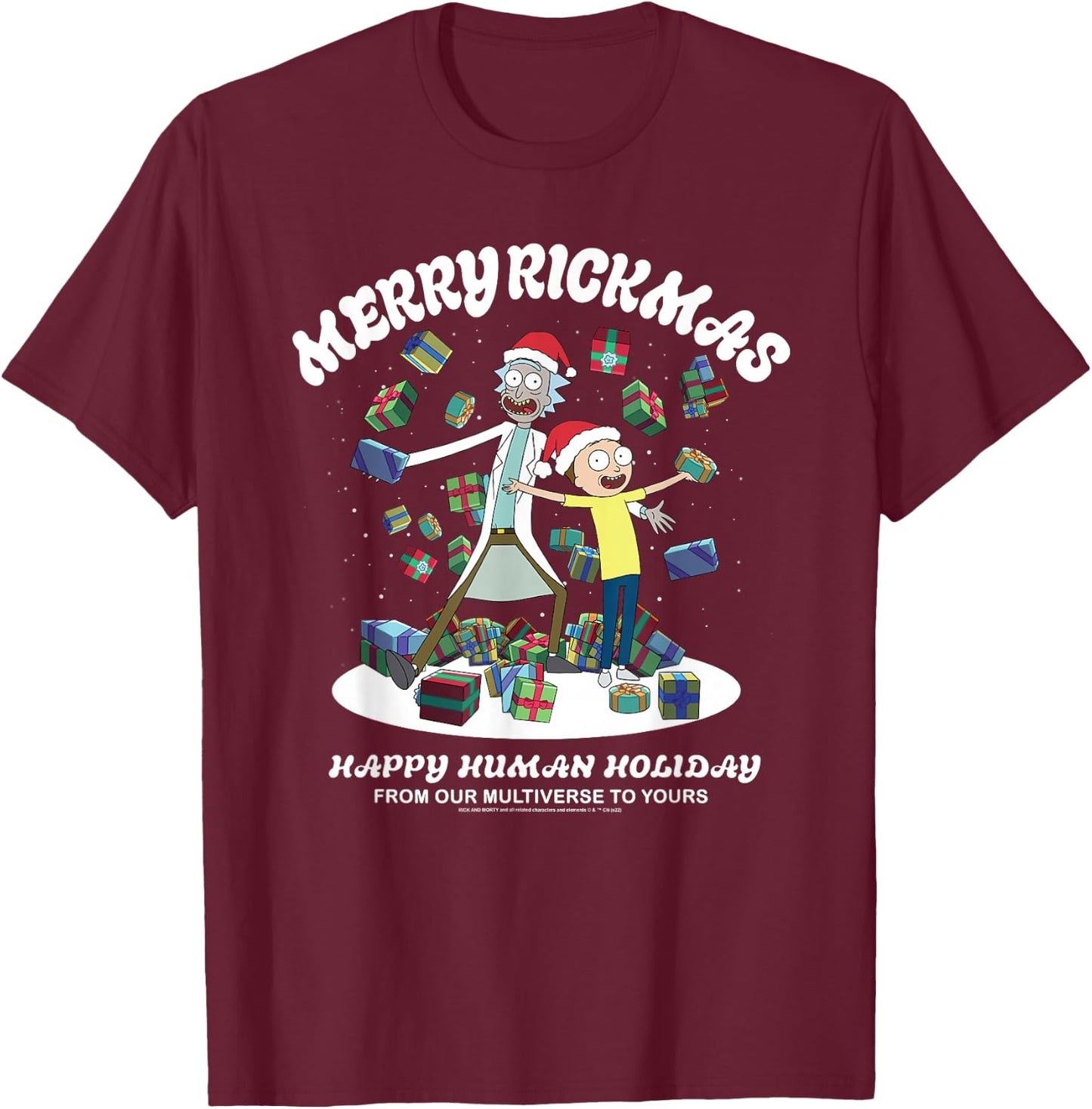 Rick and Morty Christmas Merry Rickmas Dark T-Shirt - T-Shirt | Maroon