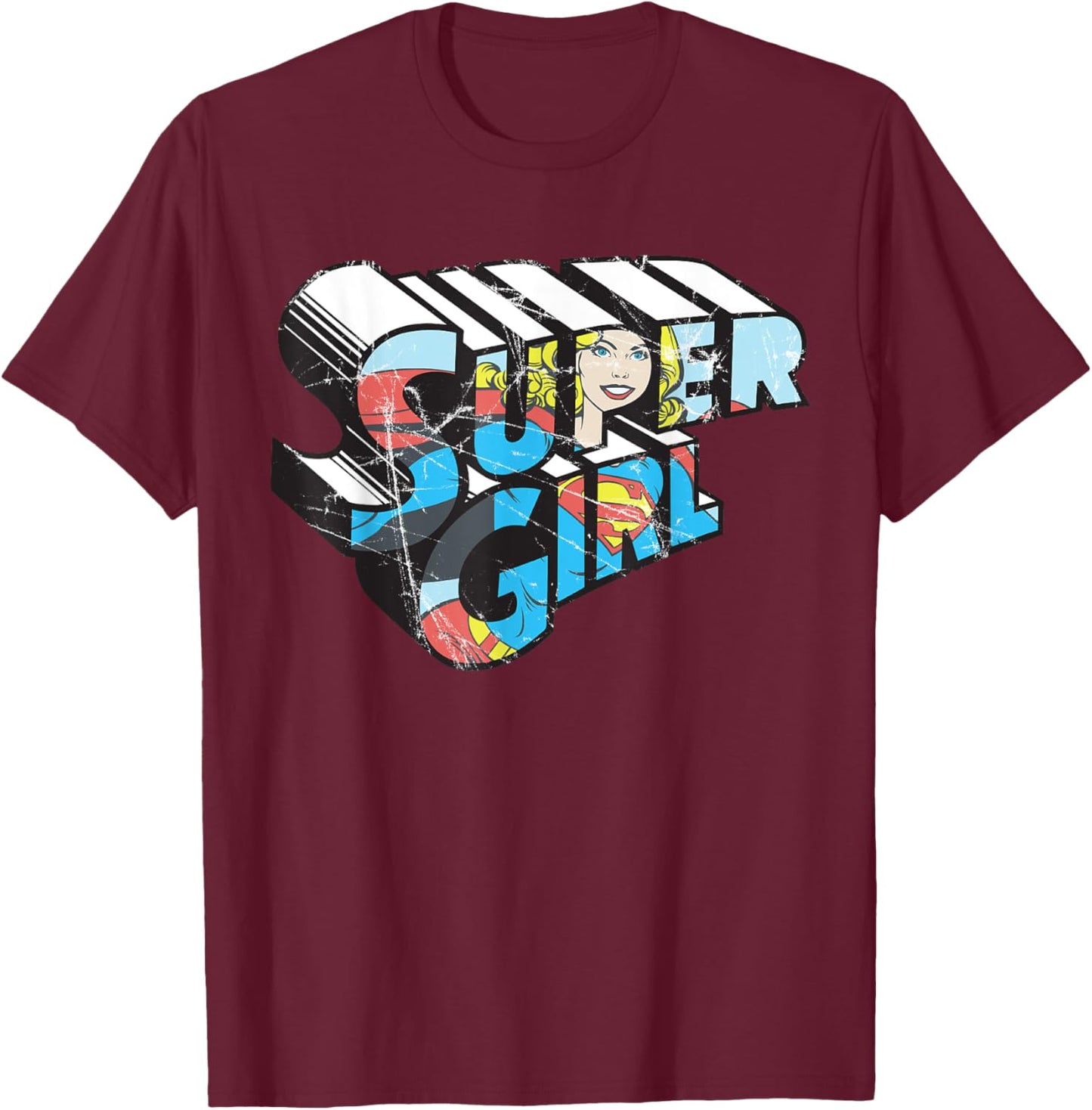 DC Supergirl Logo Character Distressed T-Shirt - T-Shirt | Maroon
