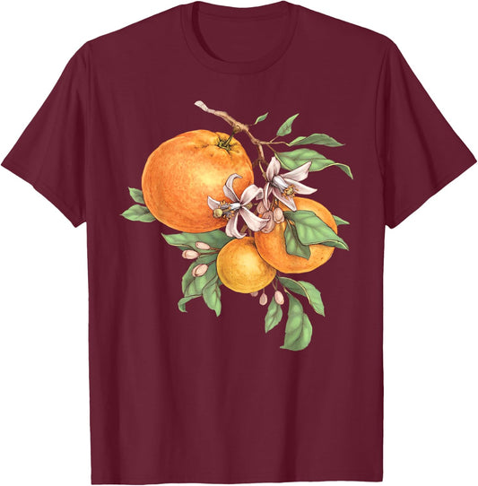 Vintage Fruit Orange Flower Cottagecore Botanical T-Shirt - T-Shirt | Maroon