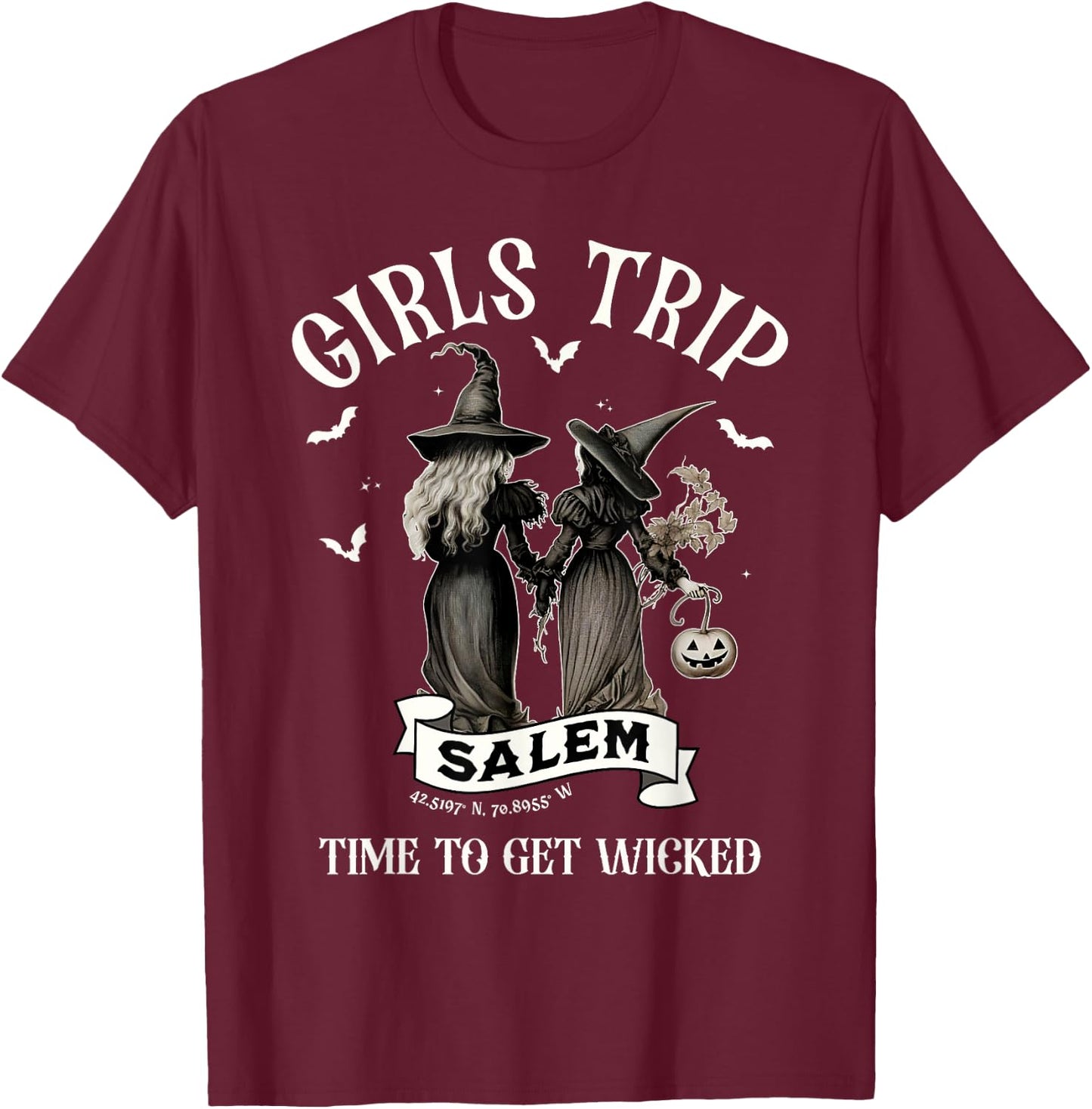 Retro Girls Trip Salem Time To Get Witch Funny Halloween T-Shirt - T-Shirt | Maroon