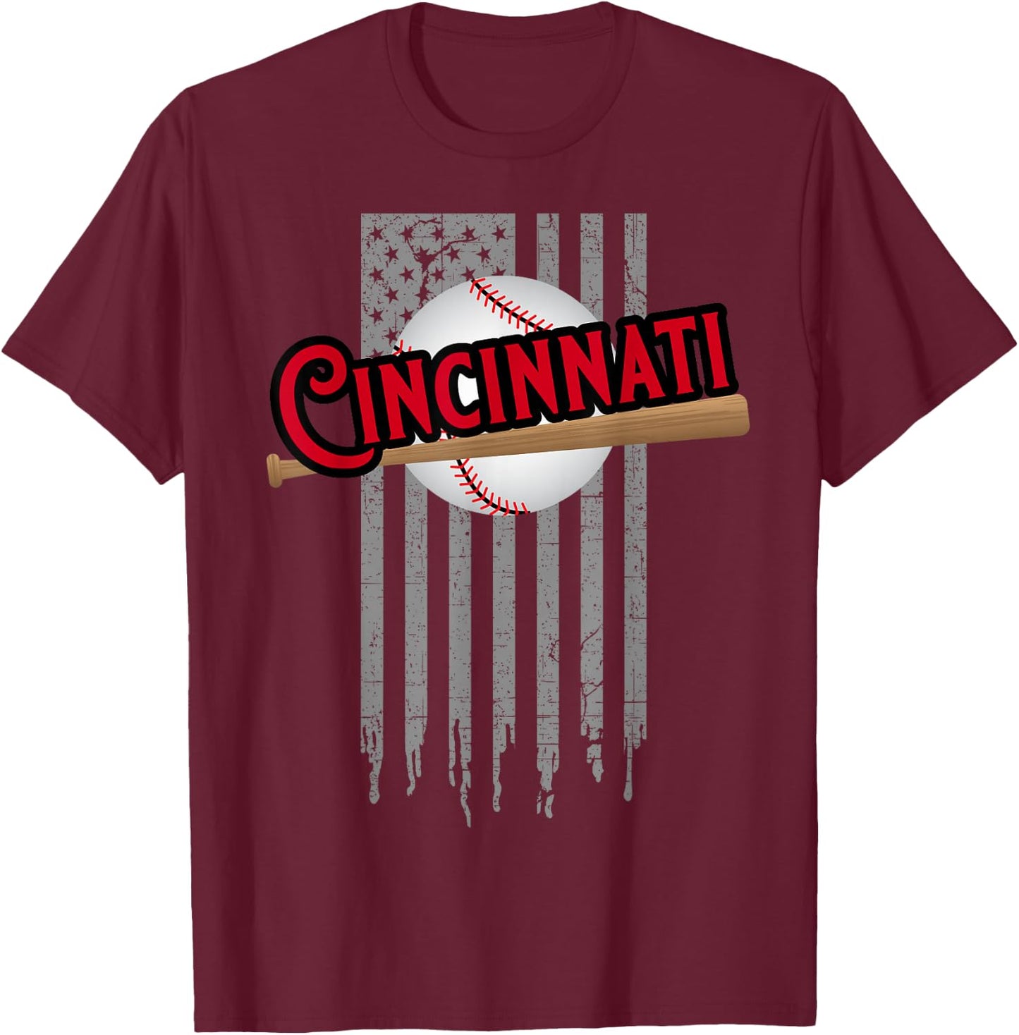 Cincinnati OH USA Flag The Queens Chip City Basic Cincy T-Shirt - T-Shirt | Maroon