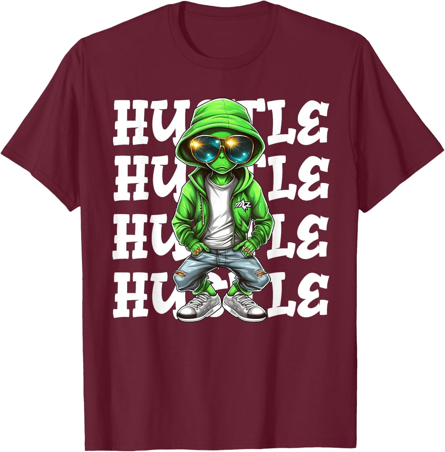 Hip Hop Alien Hustle Money Urban UFO Alien Streetwear Hiphop T-Shirt - T-Shirt | Maroon
