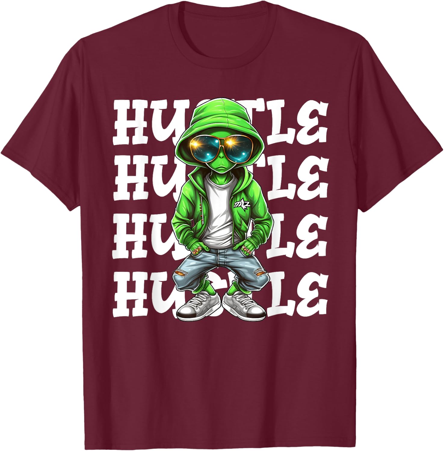 Hip Hop Alien Hustle Money Urban UFO Alien Streetwear Hiphop T-Shirt - T-Shirt | Maroon