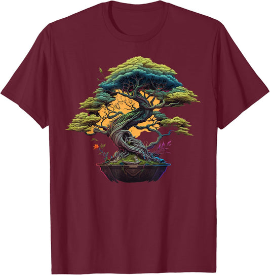 Bonkei Miniature tree on Japanese Bonsai Tree T-Shirt - T-Shirt | Maroon