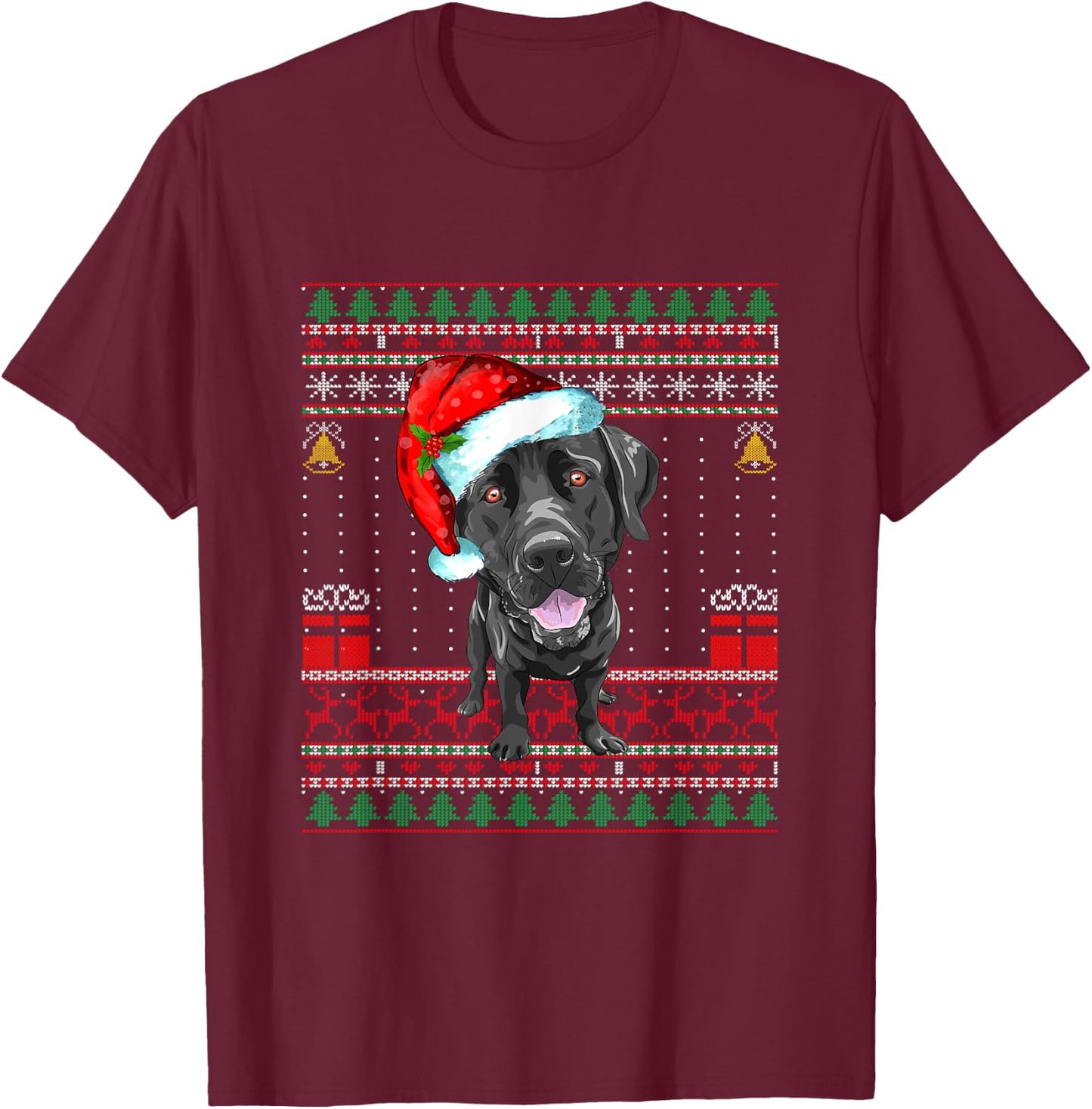 Black Lab Labrador Christmas Dog Owner Ugly Sweater Funny T-Shirt - T-Shirt | Maroon