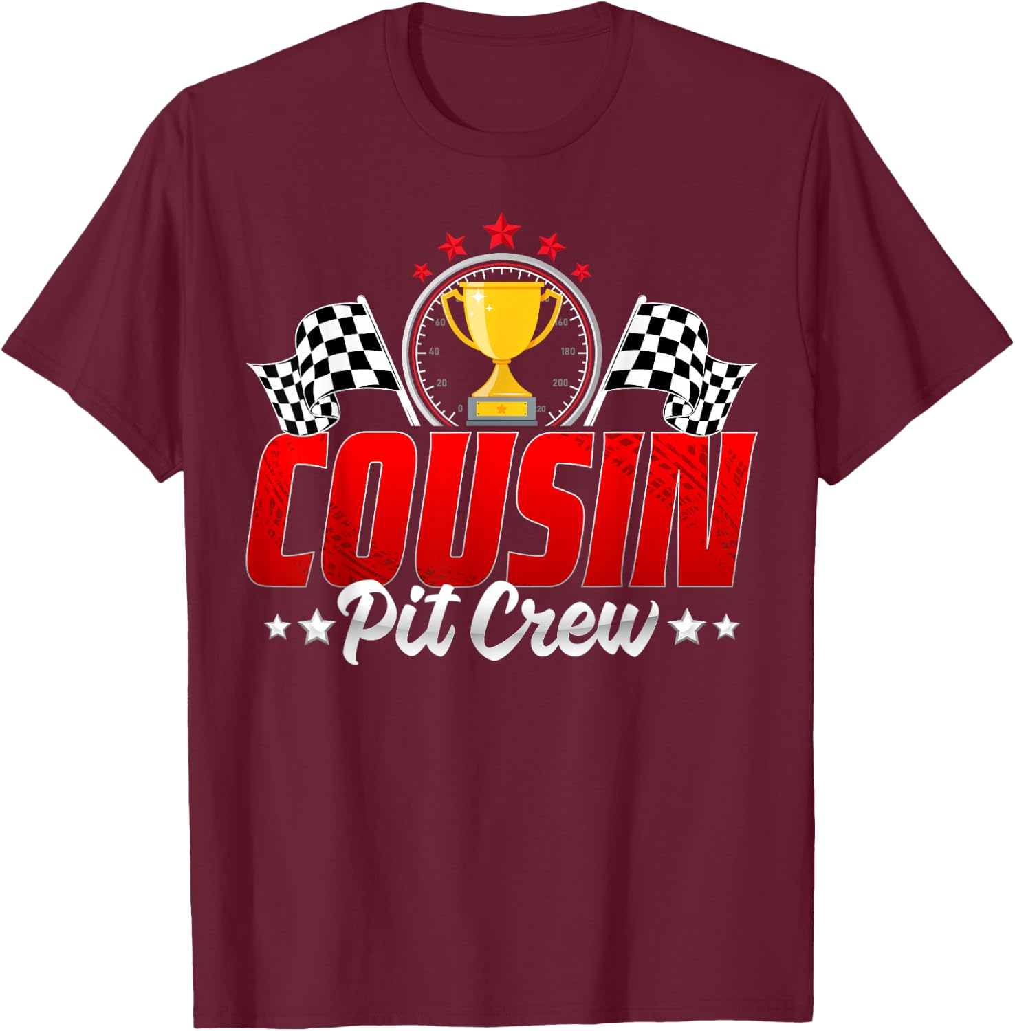 Pit Crew Cousin Racing Car Family Birthday Party Men Women T-Shirt - T-Shirt | Maroon