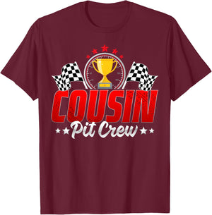 Pit Crew Cousin Racing Car Family Birthday Party Men Women T-Shirt - T-Shirt | Maroon