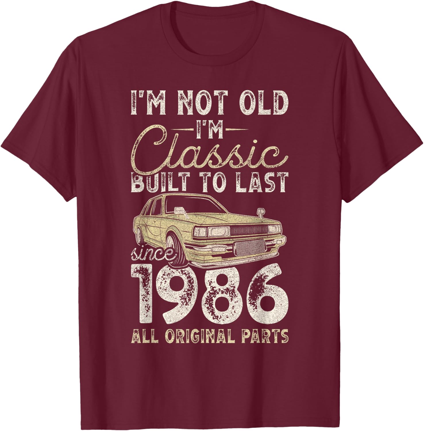 39th Birthday, Since 1986, Classic Car, 39 Year Old T-Shirt - T-Shirt | Maroon