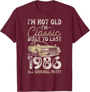 39th Birthday, Since 1986, Classic Car, 39 Year Old T-Shirt - T-Shirt | Maroon