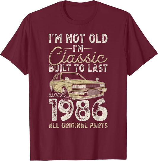 39th Birthday, Since 1986, Classic Car, 39 Year Old T-Shirt - T-Shirt | Maroon