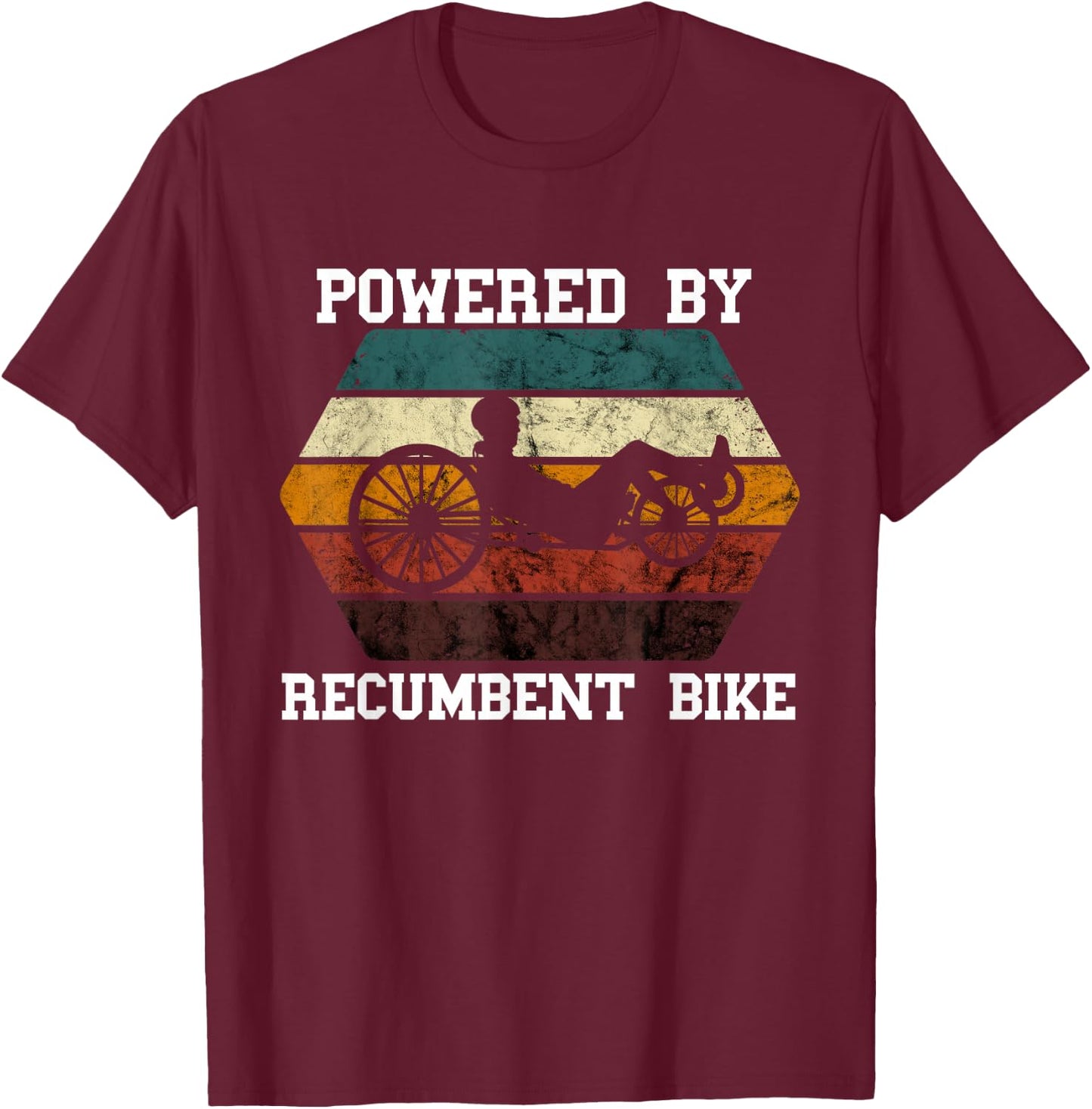 Retro Recumbent Bike Powered By Recumbent Trike Cyclist T-Shirt - T-Shirt | Maroon