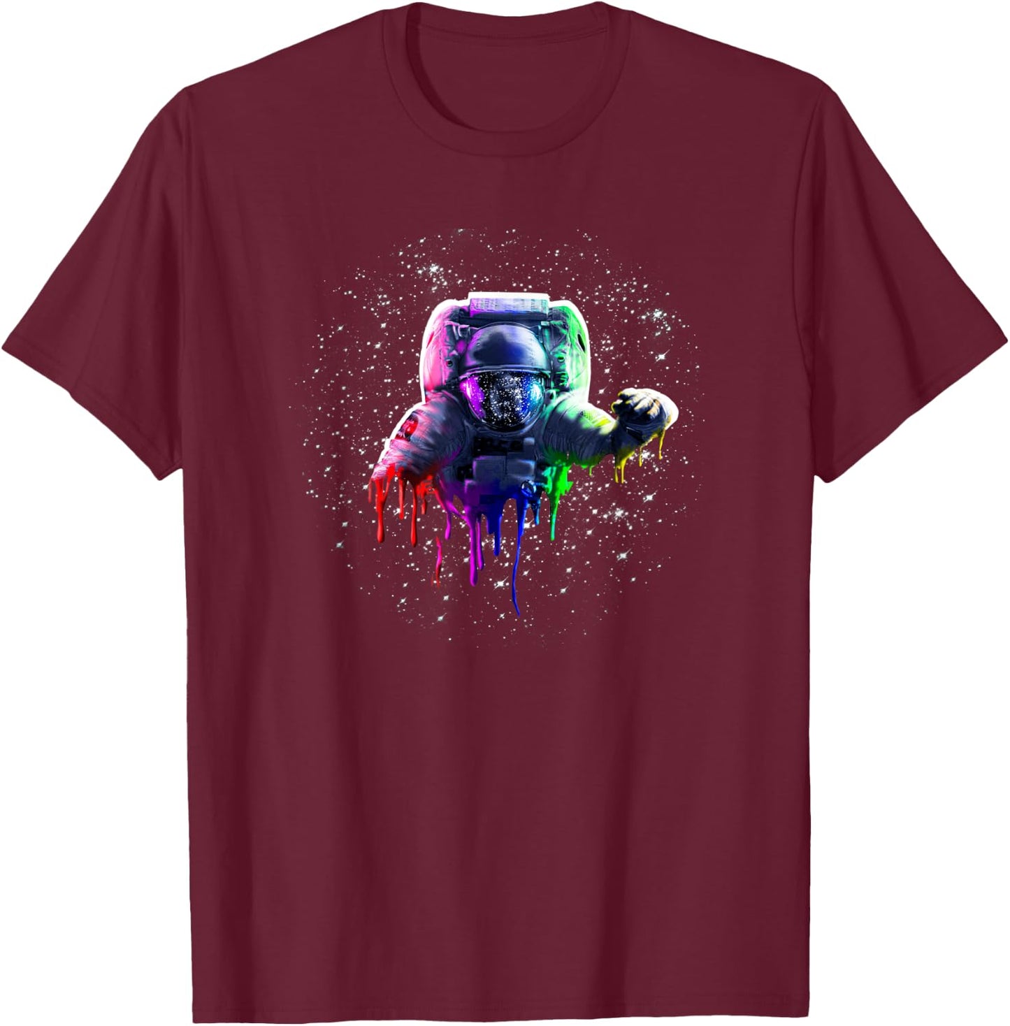 Rainbow Astronaut Melt Drip In Space T-Shirt - T-Shirt | Maroon
