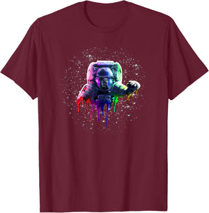Rainbow Astronaut Melt Drip In Space T-Shirt - T-Shirt | Maroon