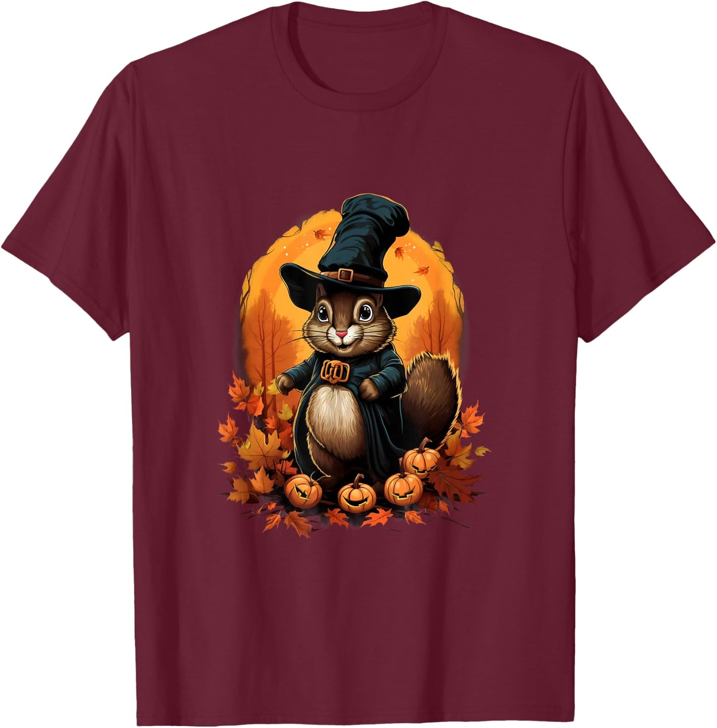 Thanksgiving Day Squirrel Pilgrim Autumn Halloween T-Shirt - T-Shirt | Maroon