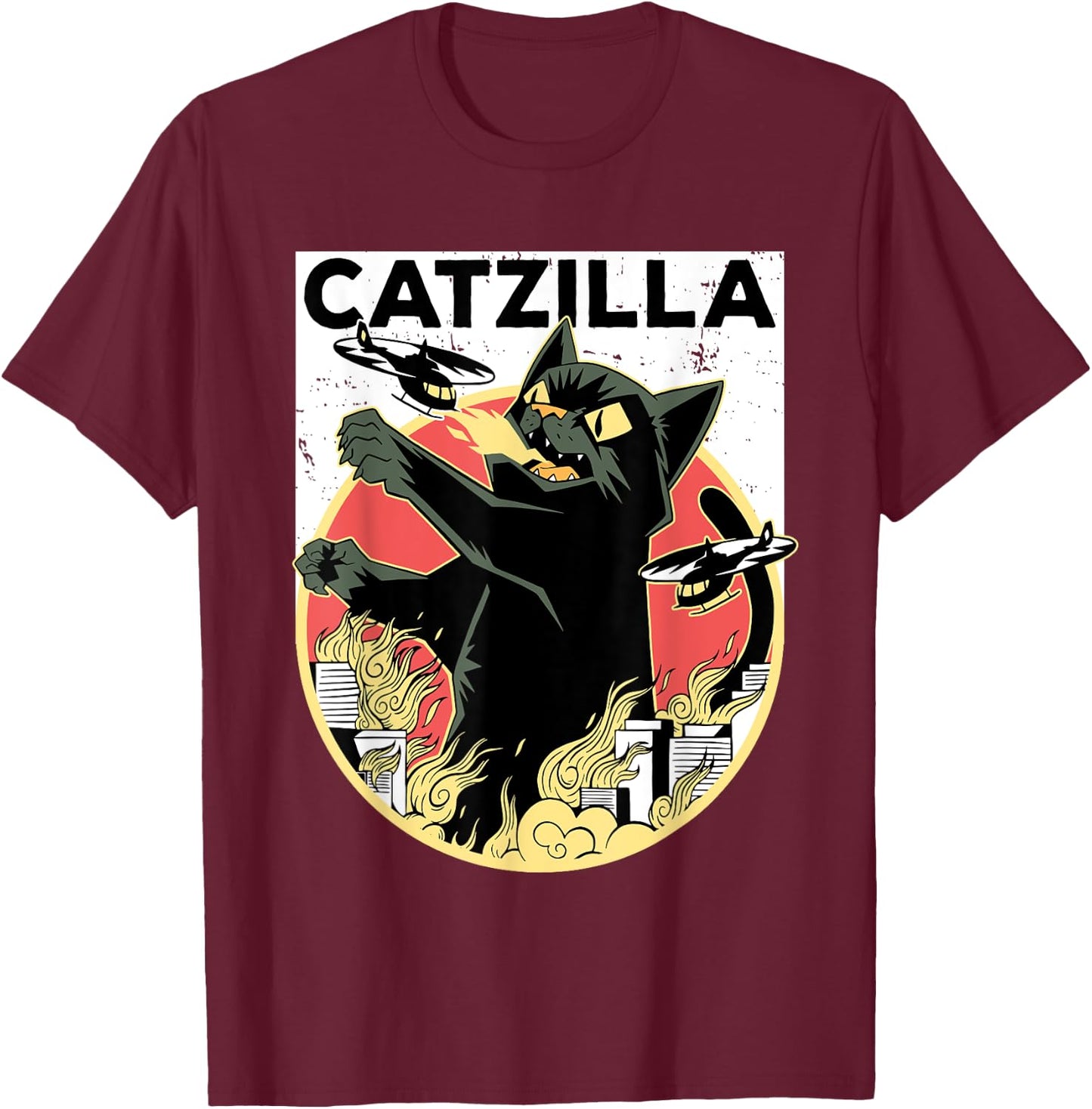 CATZILLA Black Cat Apparel | Catzilla T-Shirt - T-Shirt | Maroon
