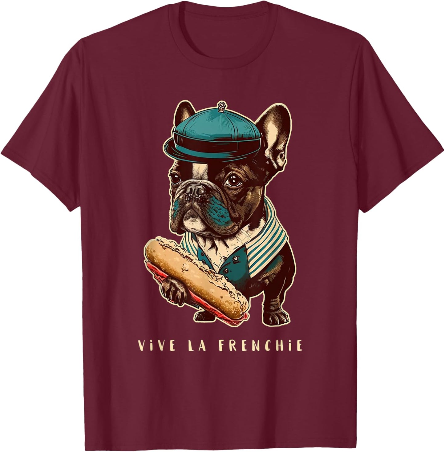 Funny French Bulldog Retro Outfits Clothes Vive La Frenchie Men Women Kids T-Shirt - T-Shirt | Maroon