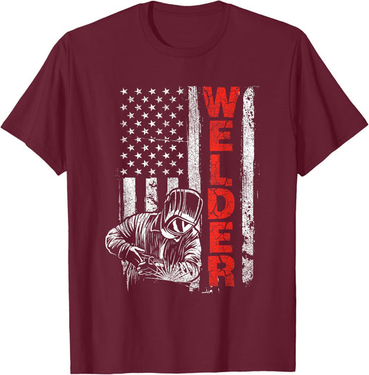 Welder - USA American Welding Worker Metalworking Lover Small T-Shirt - T-Shirt | Maroon