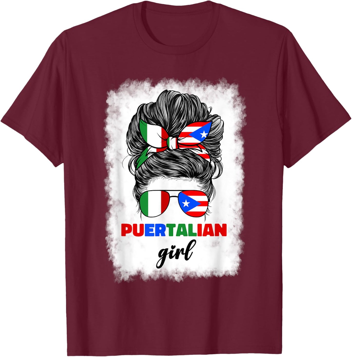 Half Italian And Puerto Rican Rico Italy Flag Girl T-Shirt - T-Shirt | Maroon
