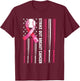 Strike Out Breast Cancer Baseball Lover Pink American Flag T-Shirt - T-Shirt | Maroon