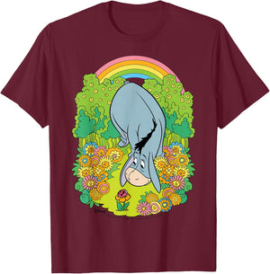 Winnie The Pooh - Eeyore Rainbow Flowers T-Shirt - T-Shirt | Maroon