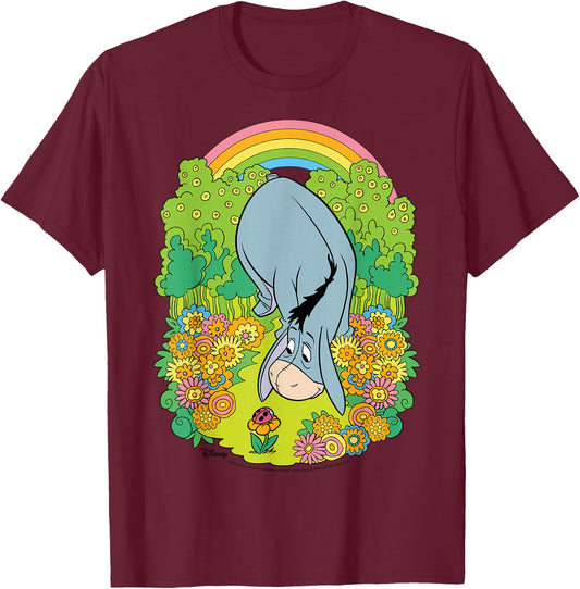 Winnie The Pooh - Eeyore Rainbow Flowers T-Shirt - T-Shirt | Maroon