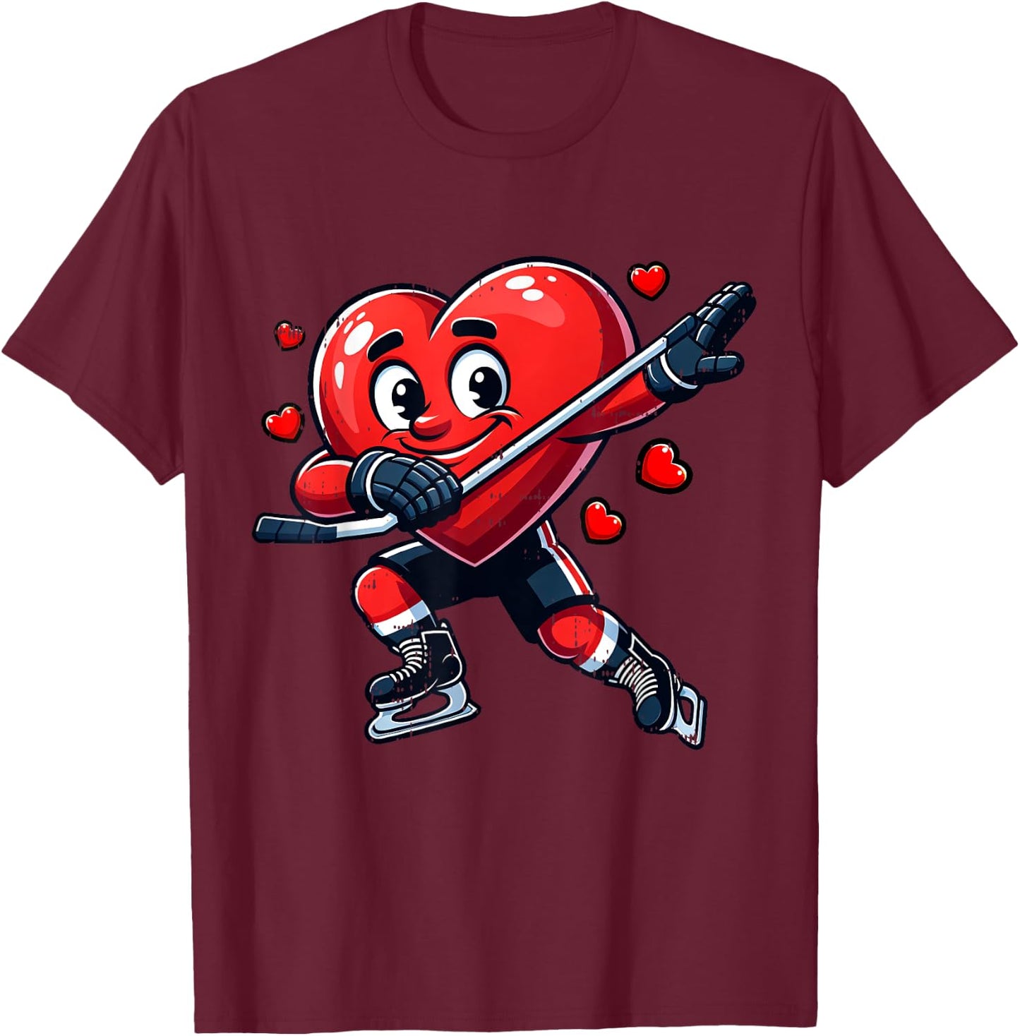 Ice Hockey Heart Dabbing Valentines Day Kids Boys T-Shirt - T-Shirt | Maroon
